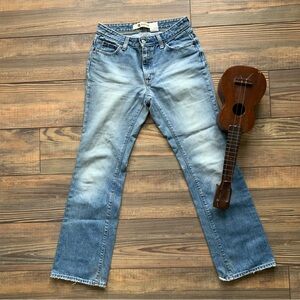 Vintage faded denim blue jeans